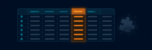 Illustration einer Datenbanktabelle mit hervorgehobener autoload-Spalte in Orange und einem verblassten Puzzle-Icon als Symbol für Plugin-Reste.