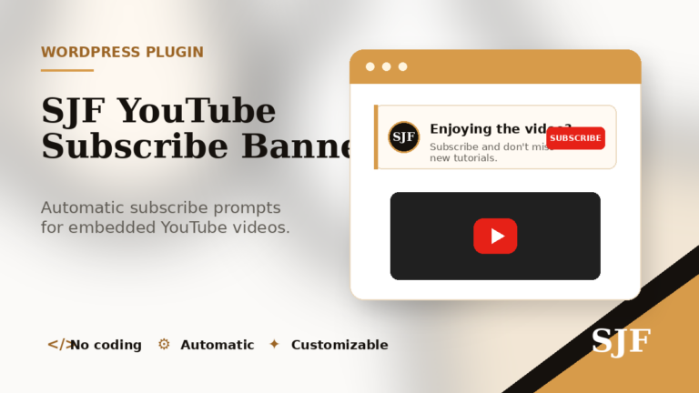 WordPress-Plugin SJF YouTube Subscribe Banner – automatischer Abo-Banner für eingebettete YouTube-Videos